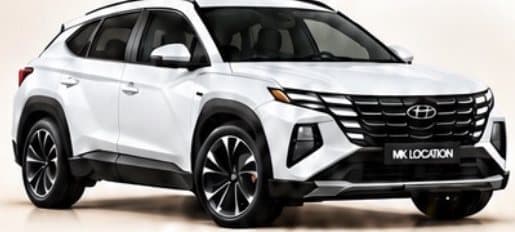 Hyundai Tucson blanc, vue de trois quarts avant