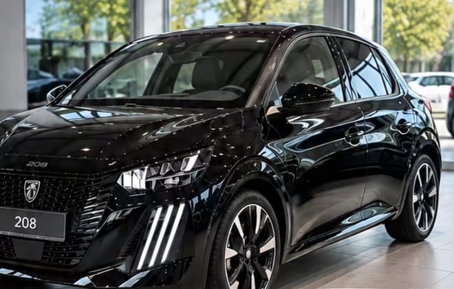 Peugeot 208 GT Line noire, vue de trois quarts avant, en concession