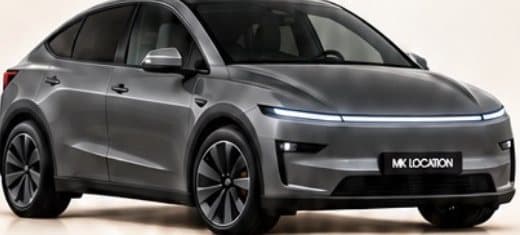 Tesla Model Y Juniper grise, vue de trois quarts avant